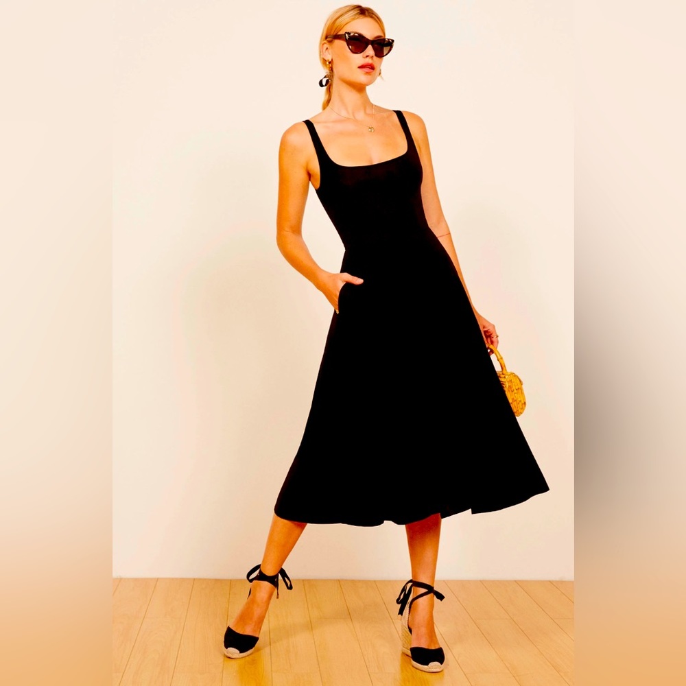 Reformation M Black Rou Knit Midi Dress with Pockets